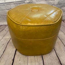 Vtg MCM Gold Mustard Yellow Vinyl Stool Footstool Ottoman Hassock Firm Seat