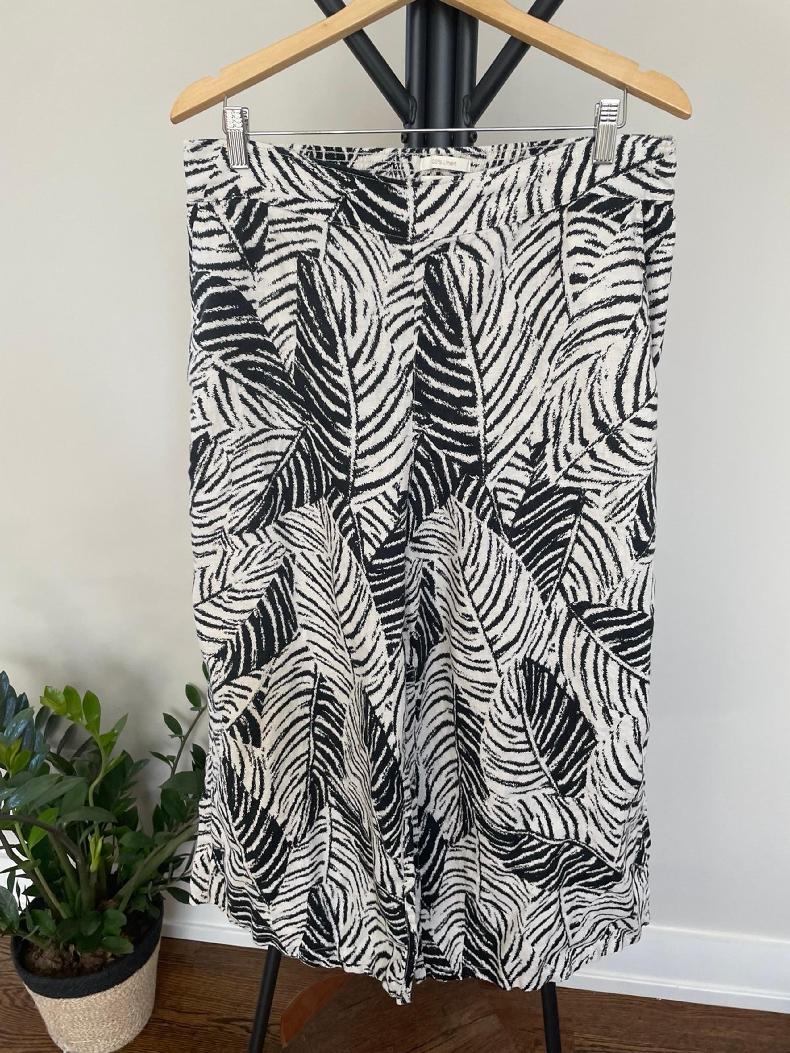 Cynthia Rowley Linen Wide Leg High Waist Cropped Tropical  Resort Black SZ XL