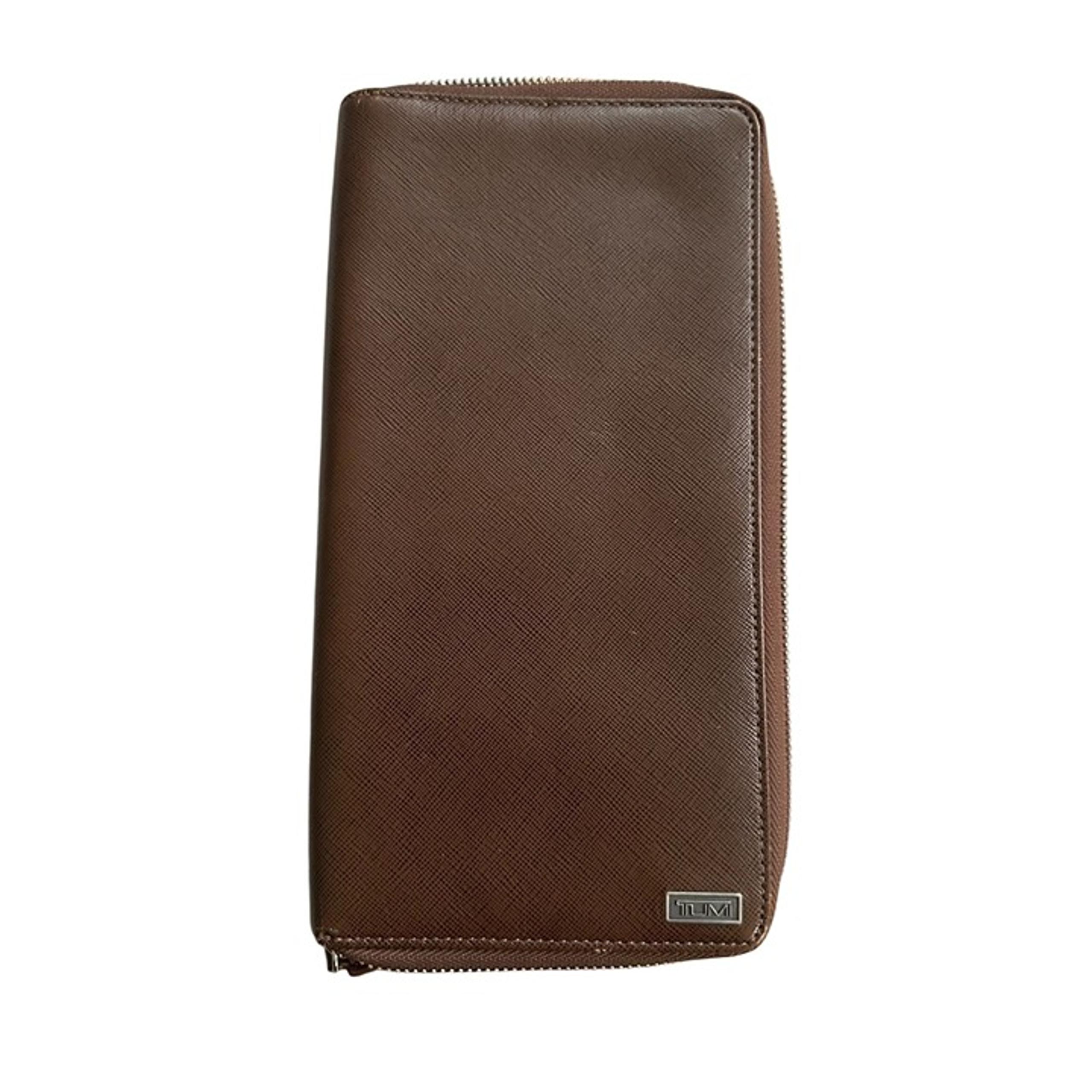 TUMI Brown Leather Oversize Travel Zip Wallet