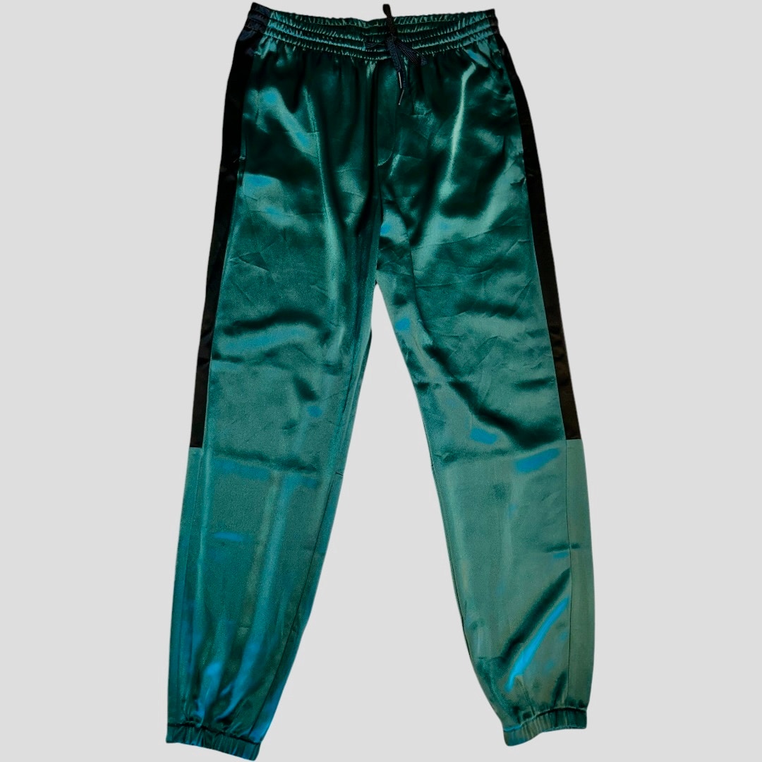 NWOT 280 Filippa K Luxe Emerald Green Satin Jogger Pants W/Pockets Size Small