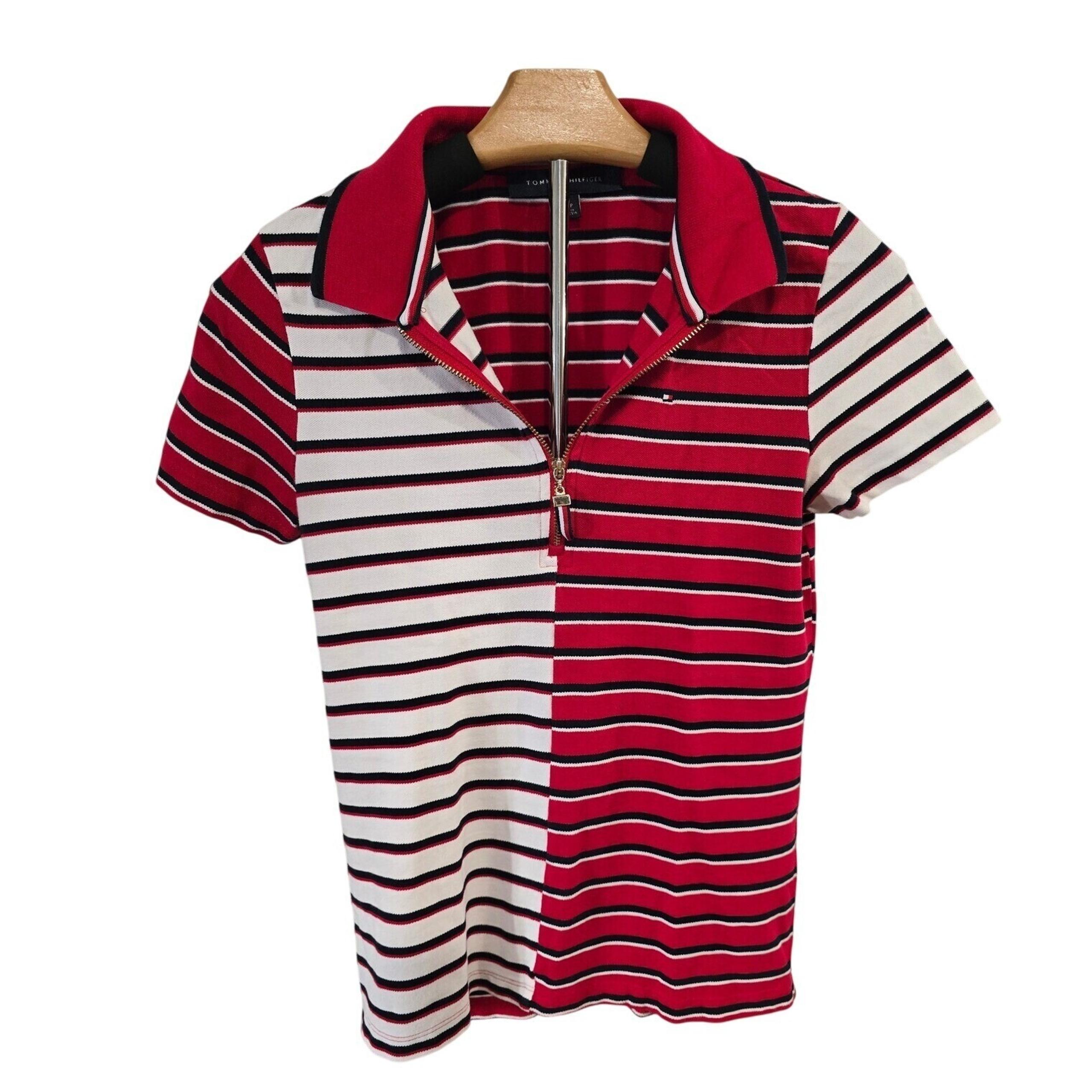 Tommy Hilfiger Striped Half-Zip Polo Shirt Red White Black XS
