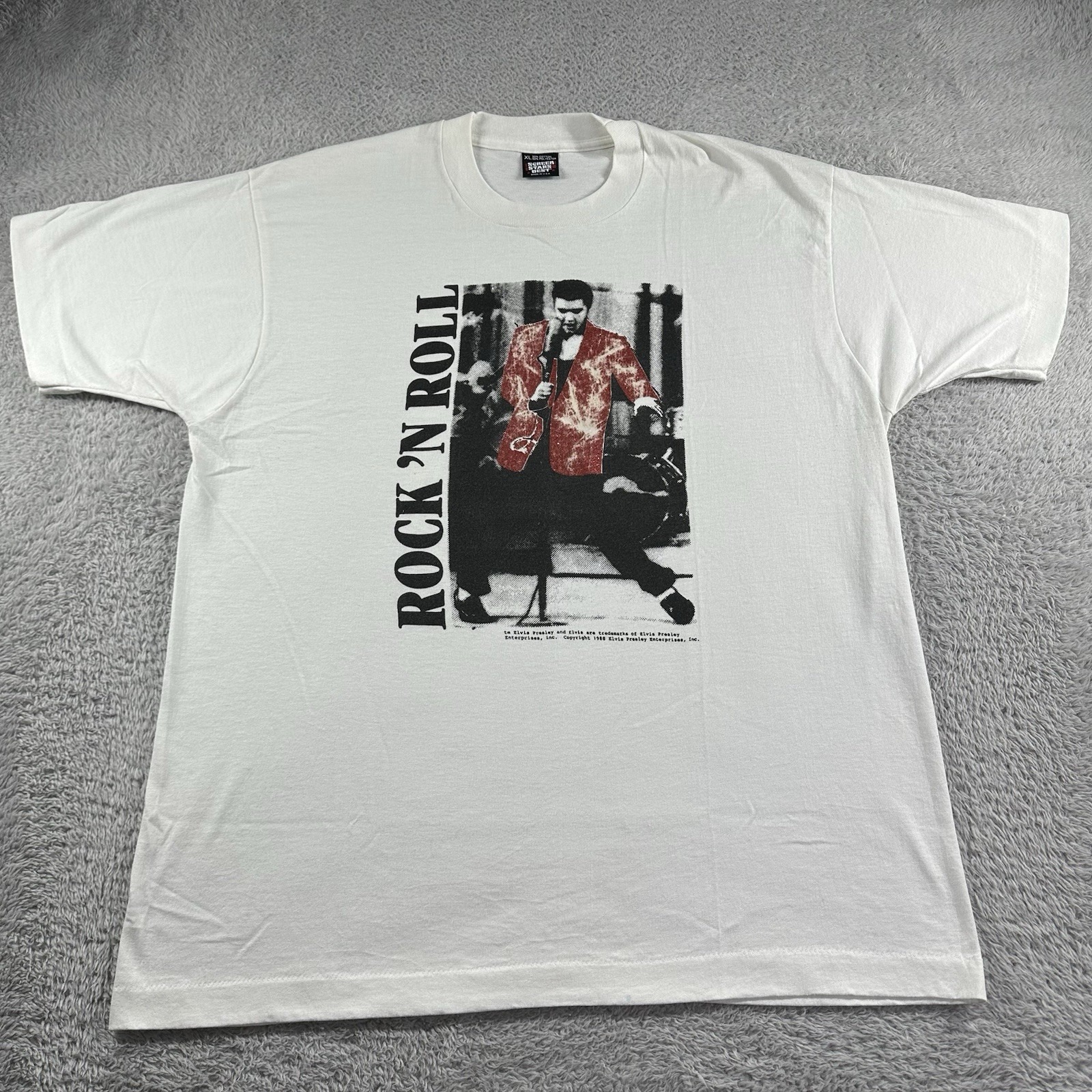 Vintage 80s Elvis Presley Shirt Mens XL White Black Red Glitter Single Stitch