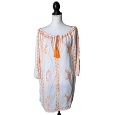 Juliet Dunn London White Orange Floral Embroidered Swim Cover Dress One Size
