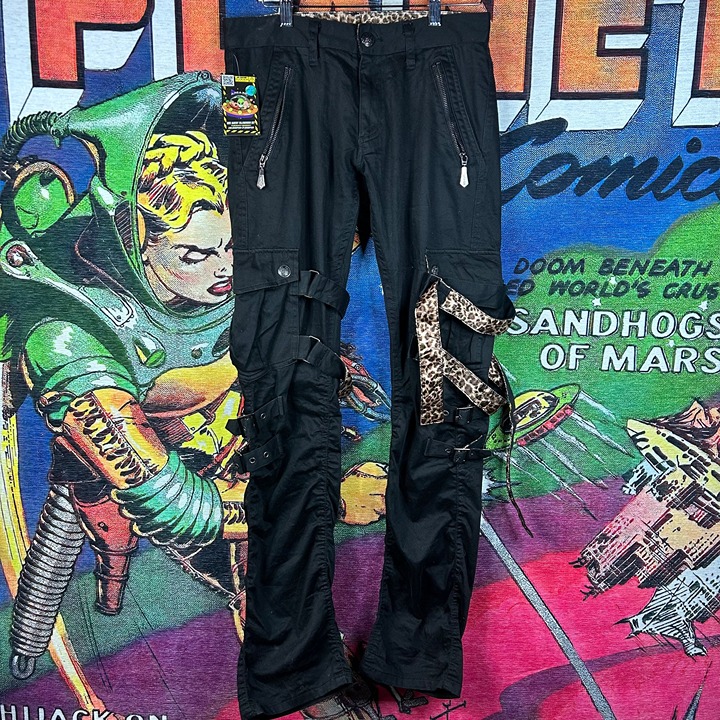 Y2K BG-SHO Leopard Print Bondage Pants Size 29”
