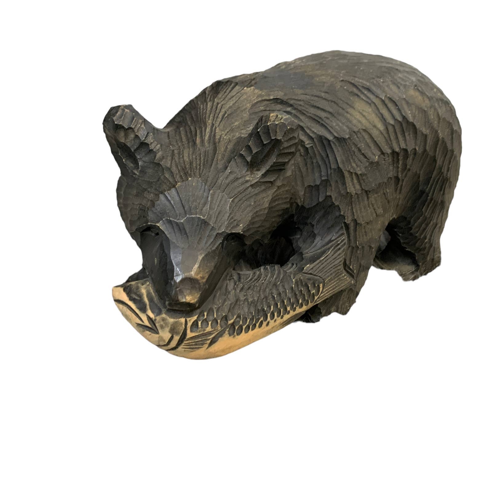 Antique Japan bear wood carving Ainu art Hokkaido hand carving sculpture