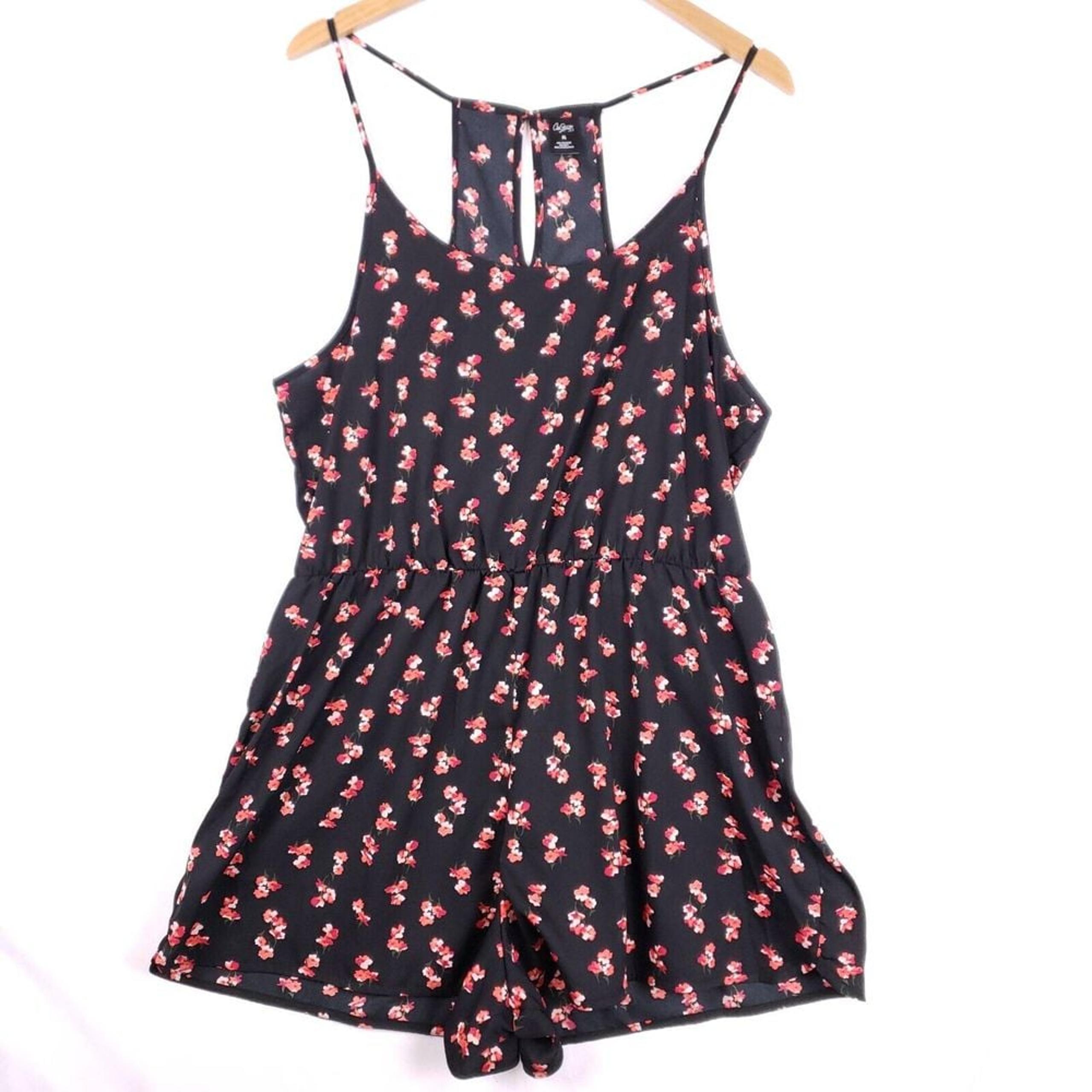 City Streets XL Floral Black Romper Keyhole Back Summer Casual Boho Cottagecore
