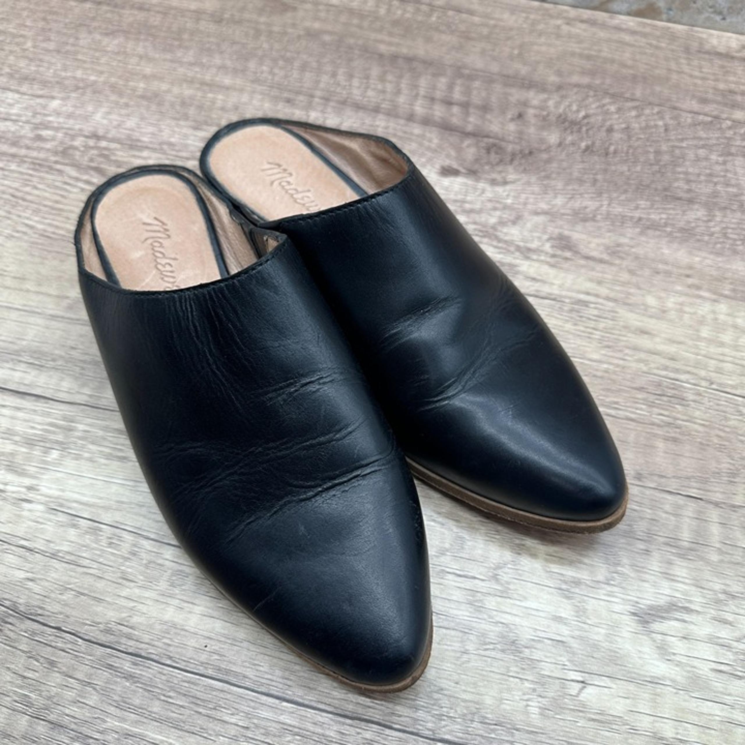 Madewell Womens Mule Womens Size 6 Black Leather Shoes Slides Block Heel