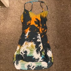 Oliviaceous Sunset Dress Palm Tree Vacation swim Cover Up Print Strappy Mini New