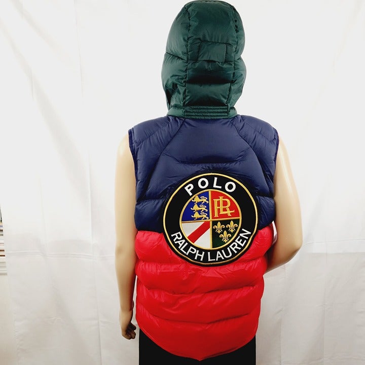 Polo Ralph Lauren Big Crest Cookie Patch Hooded Pullover Puffer Vest Men’s Sz M