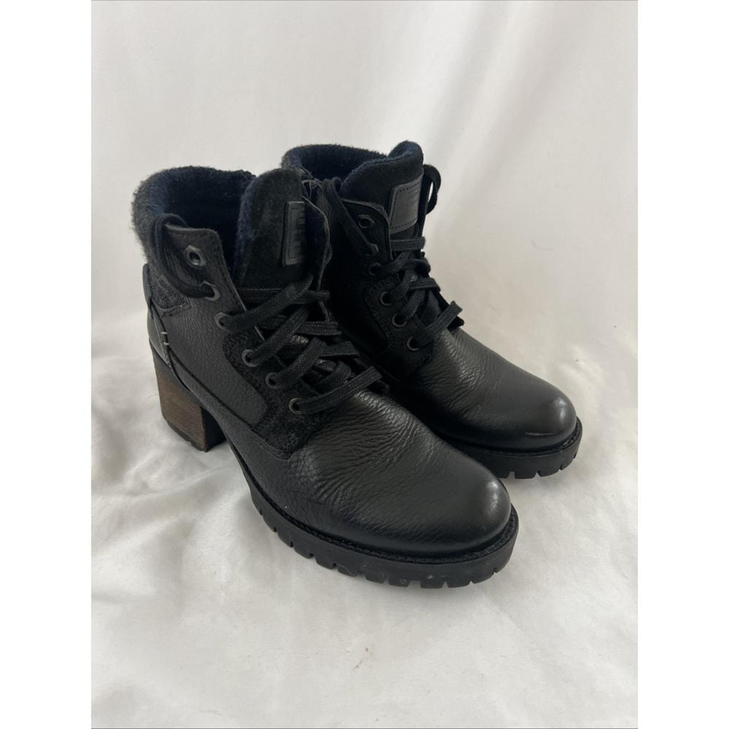 Bull Boxer Cassie Women's 8M Black Boots Booties Lace Up Chunky Heel - Bullboxer