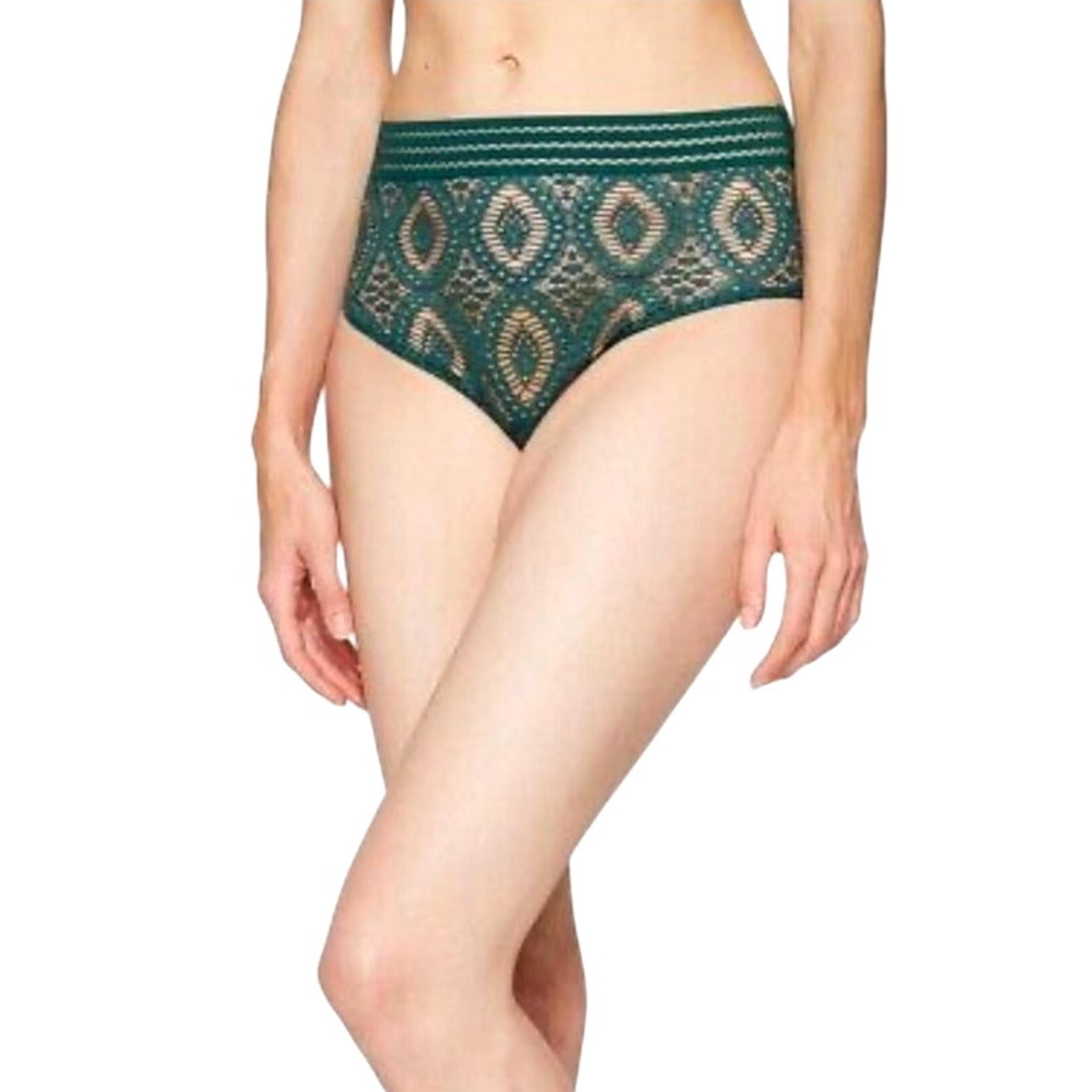 Else Women's Medium Green Baroque Geometric Print Lingerie High Waist Briefs