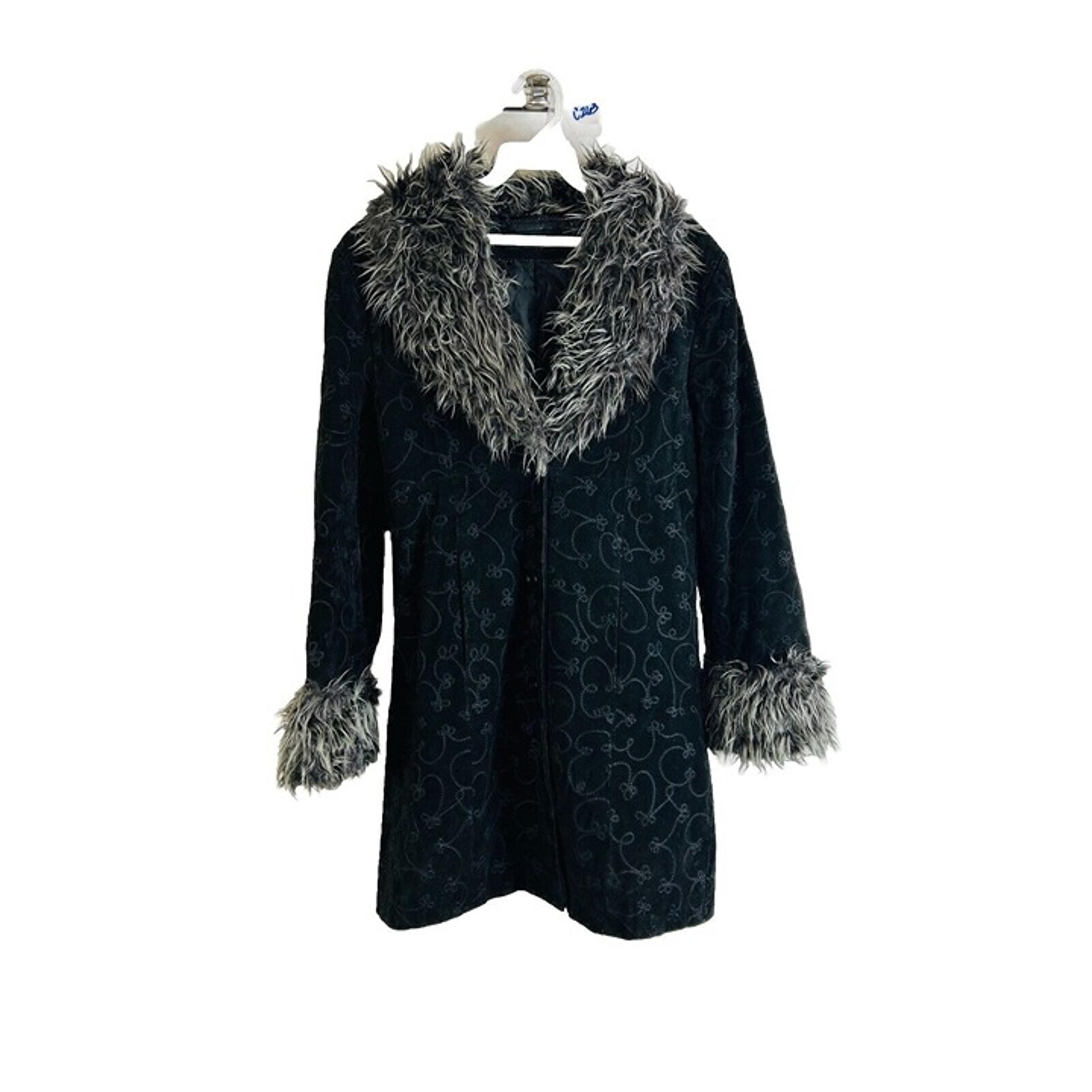 Vintage Y2K Womens Medium Black Suede Leather Floral Shag Penny Lane Coat