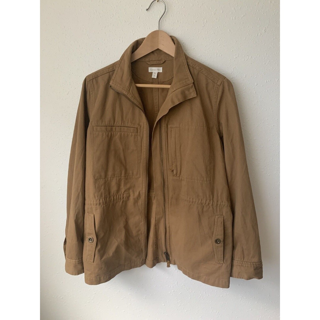 Garnet Hill Organic Cotton Cargo Jacket Golden Khaki Size 8 NWOT