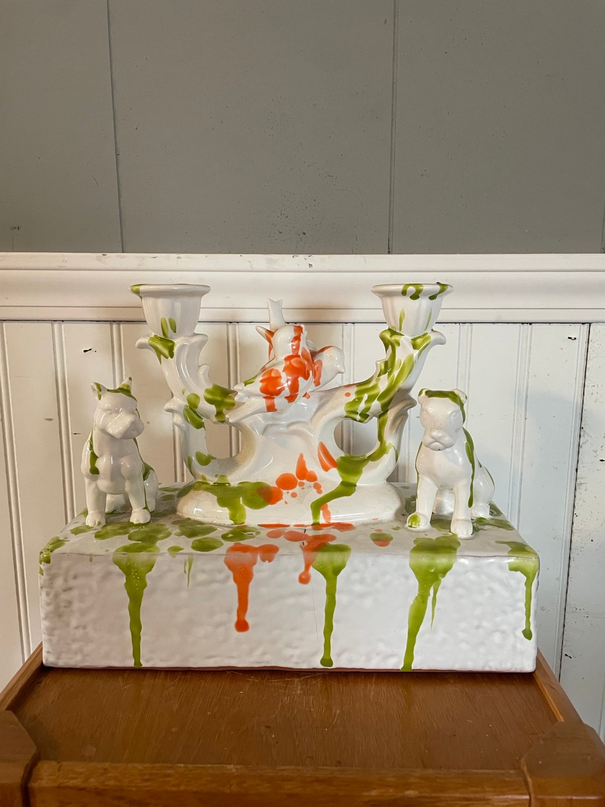 Anthropologie Fauna TAPER CANDLE HOLDER ART Love Bird Dog