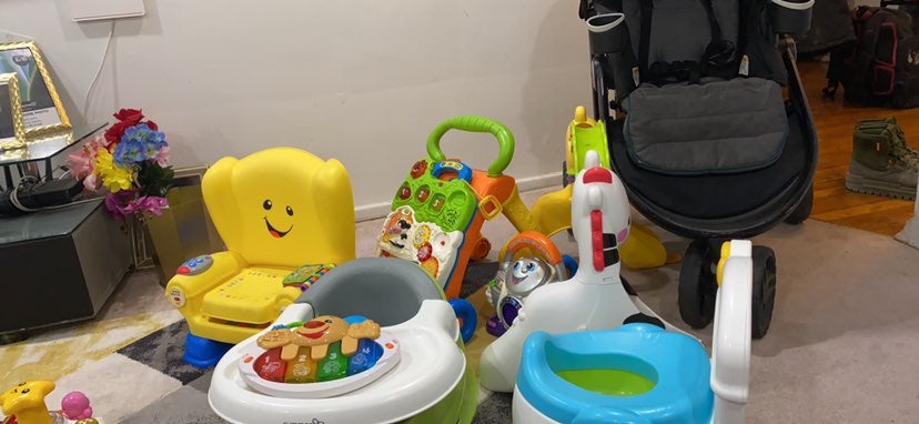 100 for pictured stroller and Baby toys