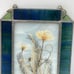 Vintage Pressed Flower Stained Glass Panel 9” X 6” Home Window Decor Blue Green