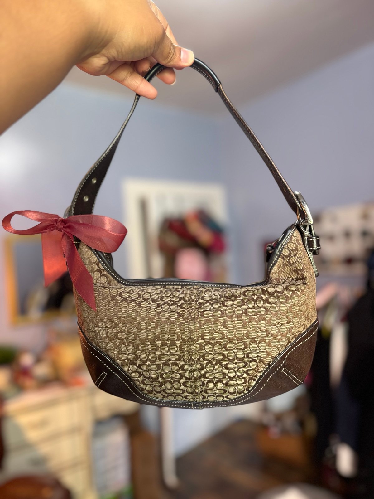 Coach Brown Jacquard Mini Hobo SoHo
