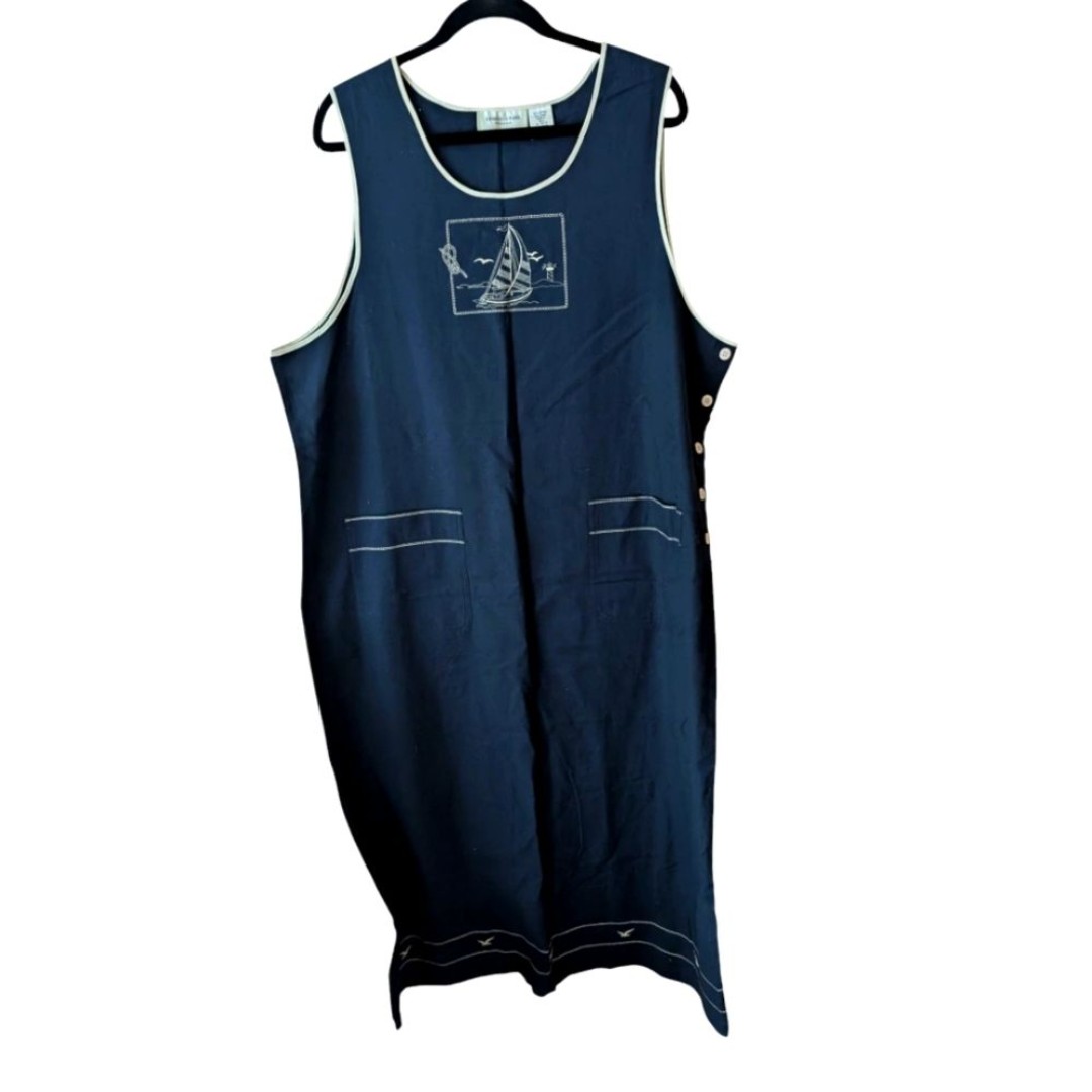 Lemon Grass Linen Blend Nautical Sailboat Sailing Coastal Dress Size 18/20