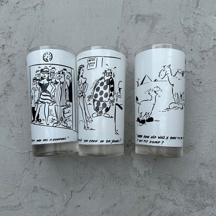 White MCM Mid Century Modern Cups Glasses Funny Humor Women Camel - Set of 3