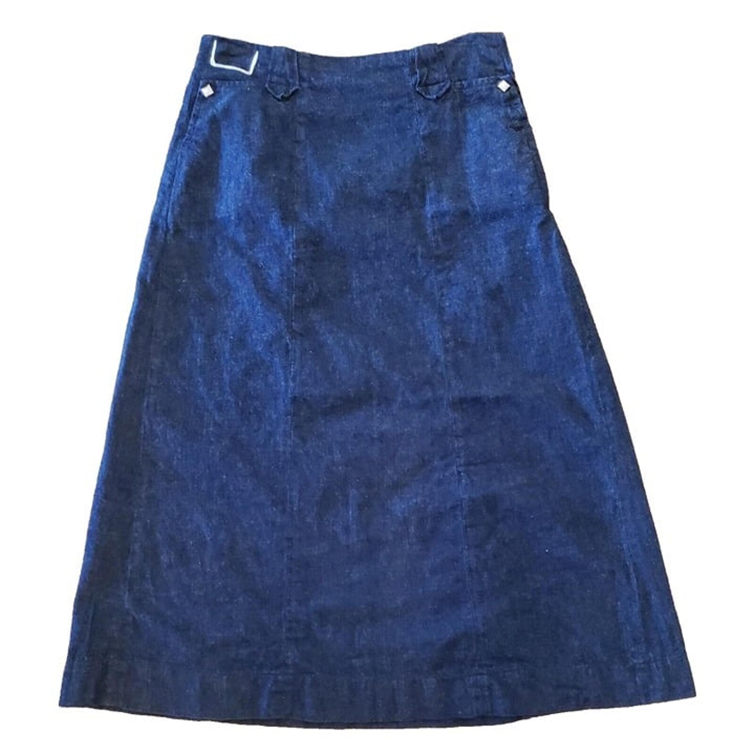 Levis Shorthorn Denim Skirt Sanforized Western Diamond Pearl Snap ALine Midi Vtg