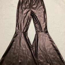 Ladies Black Bell Button Fake Leather Vamp USA Made Medium High Rise Pants