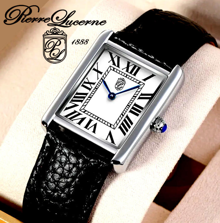 Swiss Inspired Classic Mens Watch Pierre Lucerne Tank Black Watches