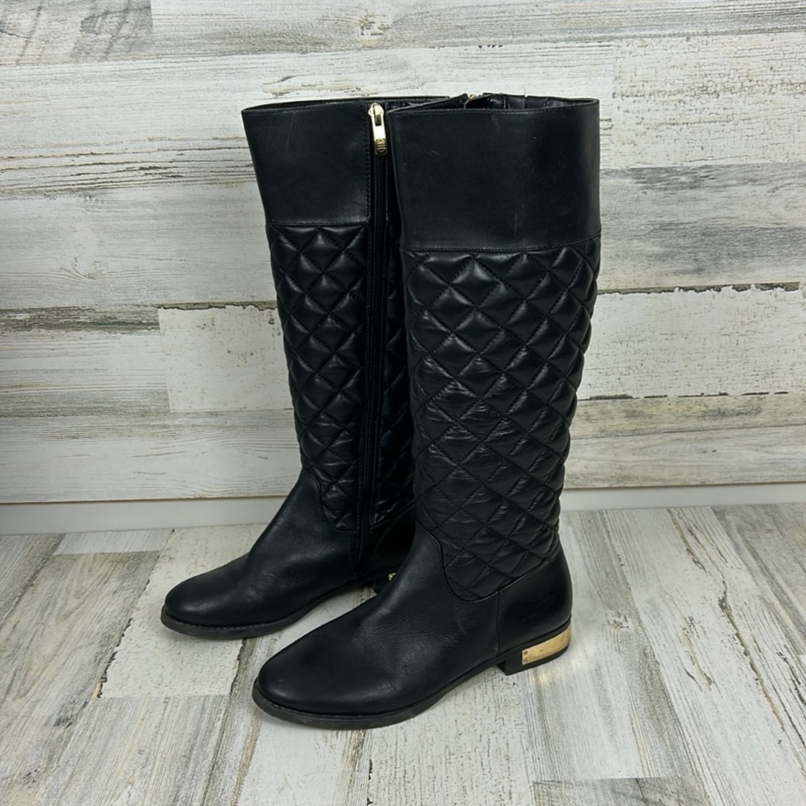 Vince Camuto Womens 6 1/2M quilted Black leather Fianna knee high boots