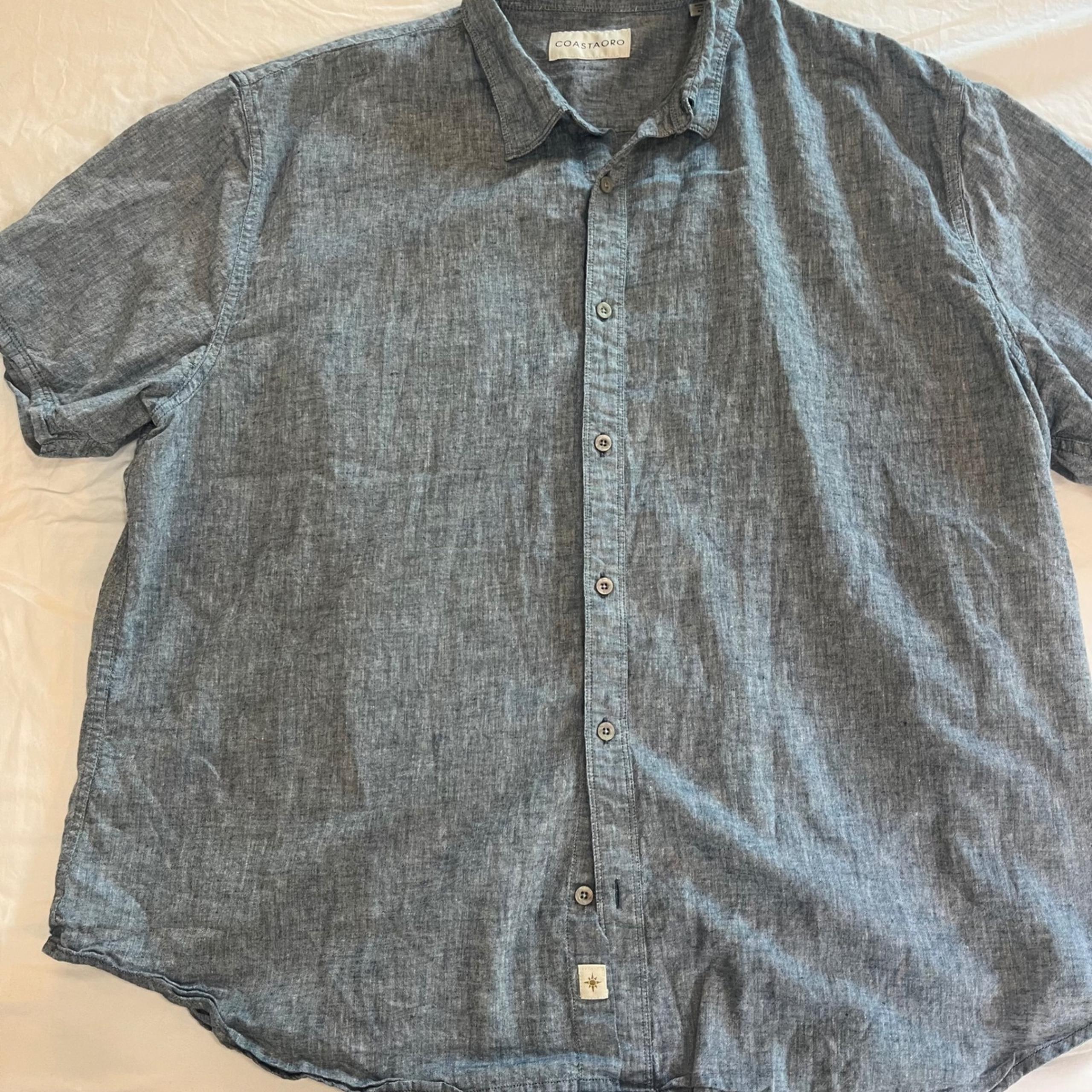 Coastaoro Men's Linen Blend Button Down Shirt XXL Blue Short Sleeve A1