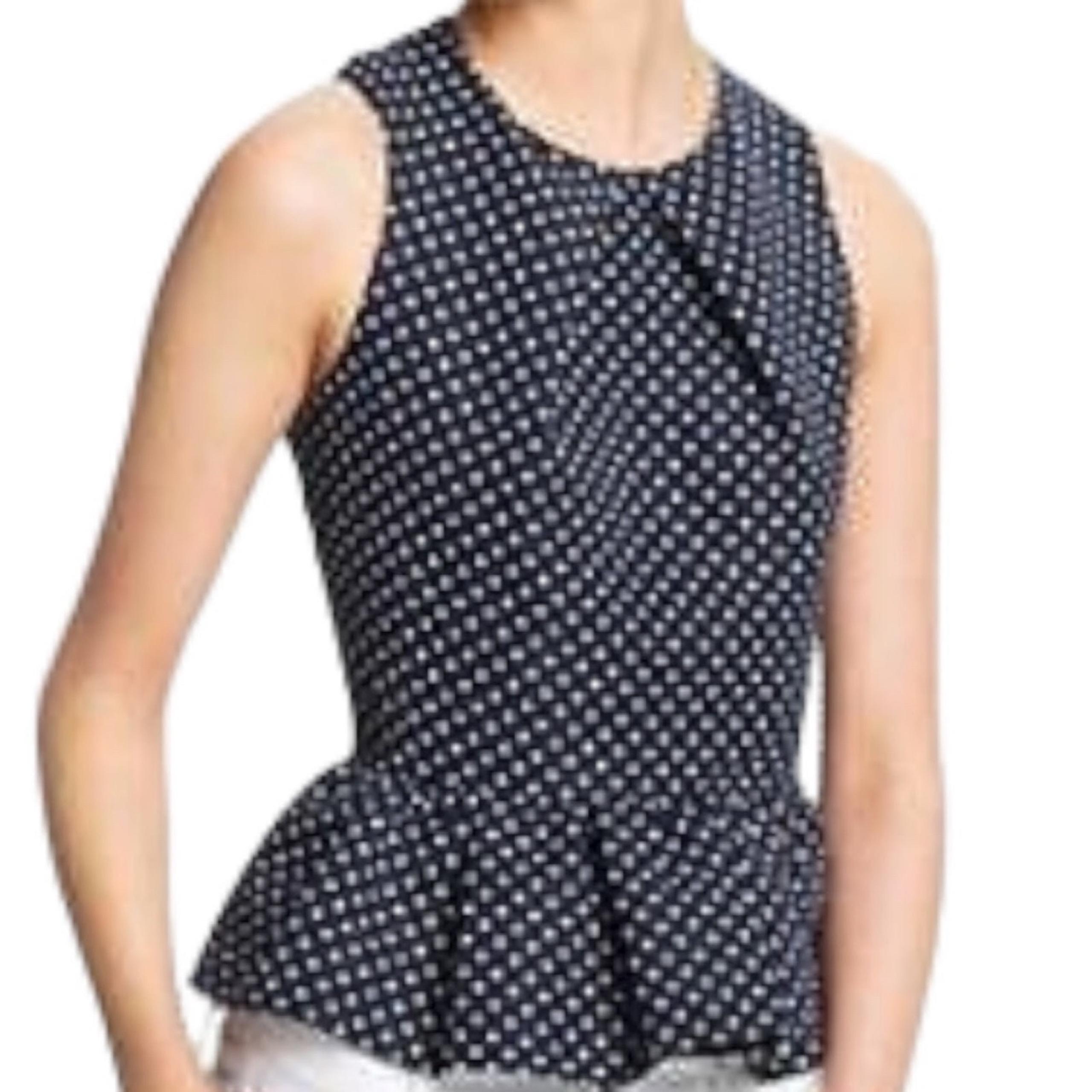JUICY COUTURE NAVY & WHITE POLKA DOT PLEATED PEPLUM TOP 4 NWT