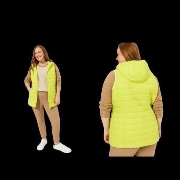6X 30W Torrid Green Yellow Puffer Vest Hoodie Packable Lightweight Pockets Neon