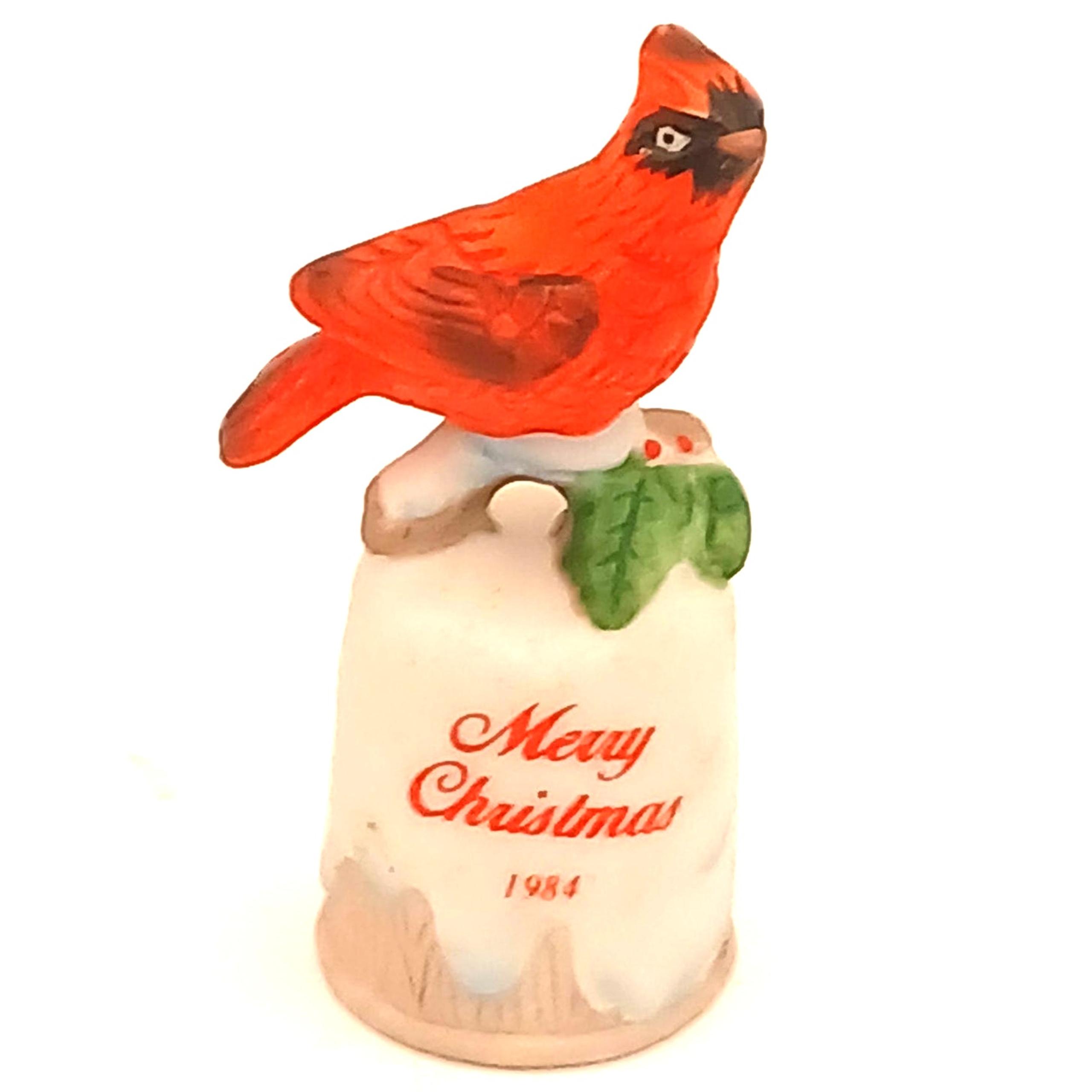 Vintage Enesco 1984 Merry Christmas Thimble Cardinal
