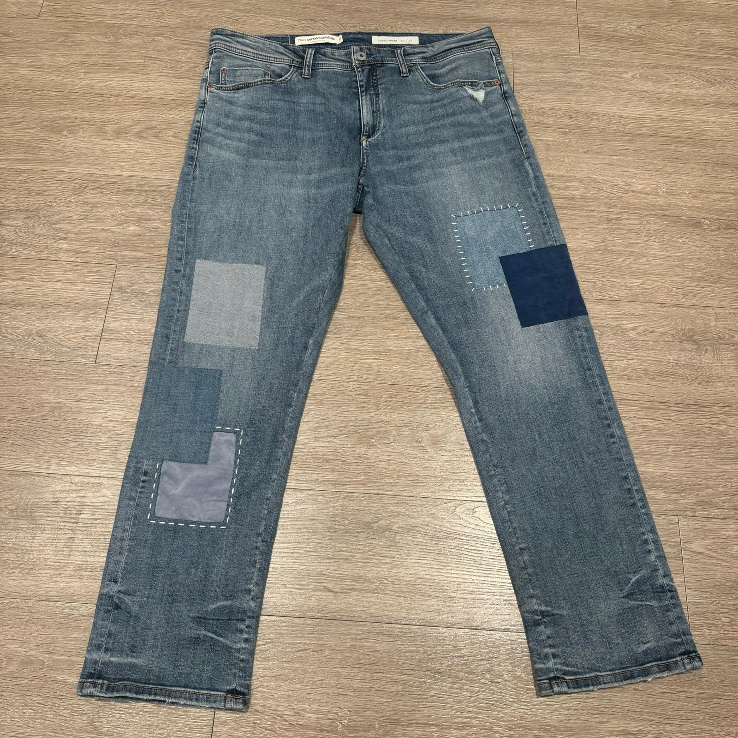 Anthropologie Denim And Letterpress Women’sJeans Slim Boyfriend 32 Patch Denim