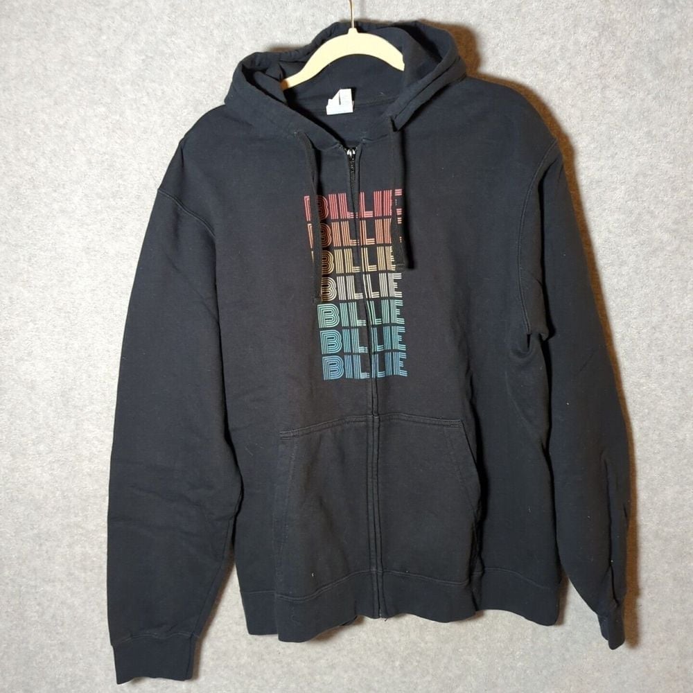 Billie Eilish BILLIE BILLIE BILLIE Black Full Zip Large Hoodie Sweatshirt Grunge