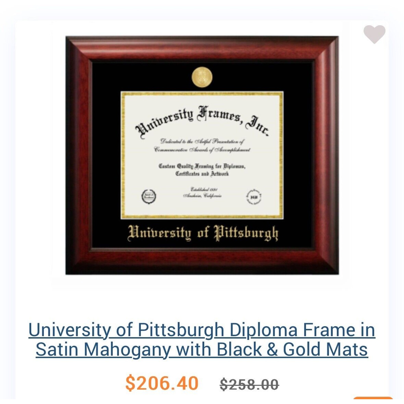 18 University Of Pittsburgh Embossed Diploma Satin Mahogany Frame Navy Matte