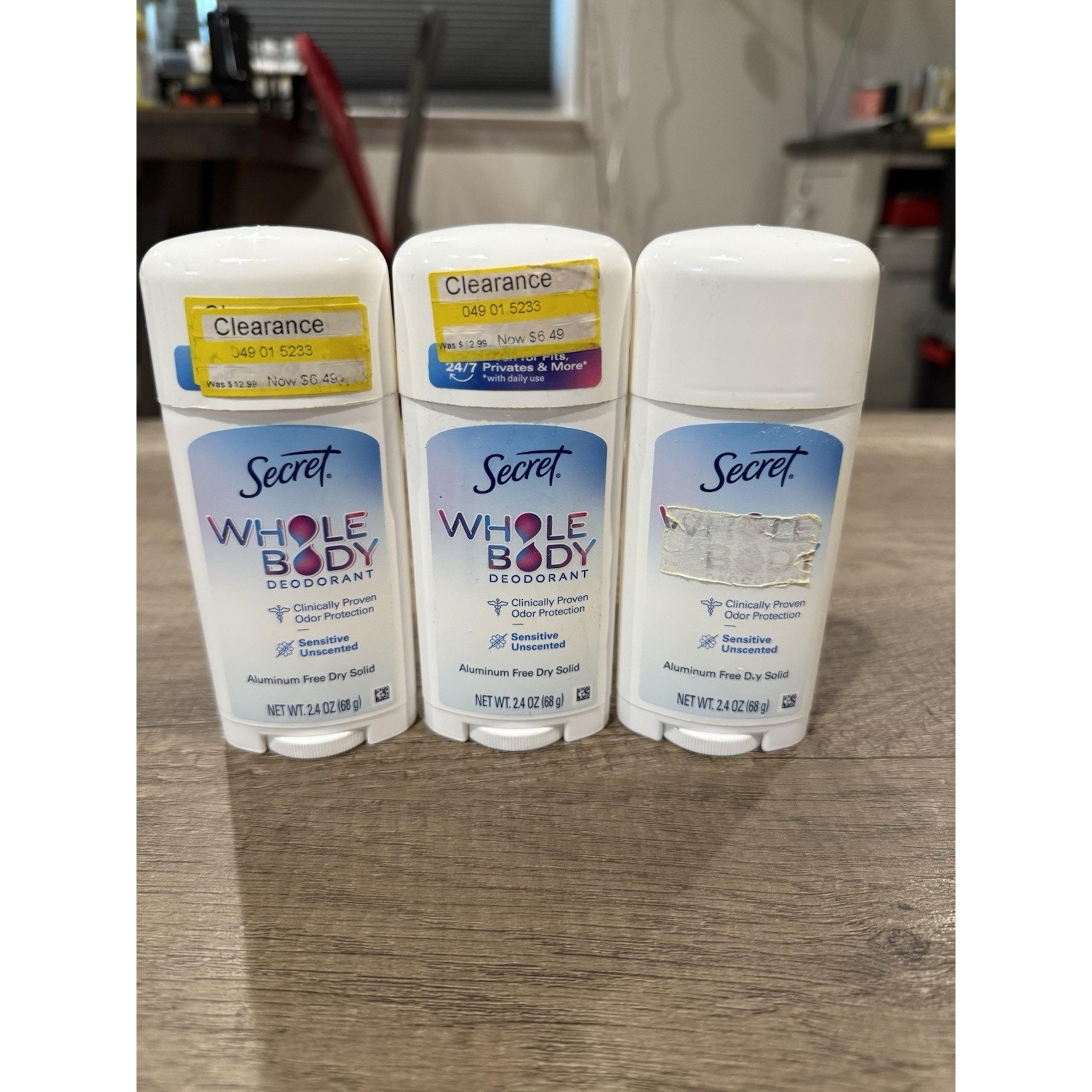 3 Pk Secret Whole Body Deodorant Sensitive Unscented 2.4oz/ea Aluminum Free NEW