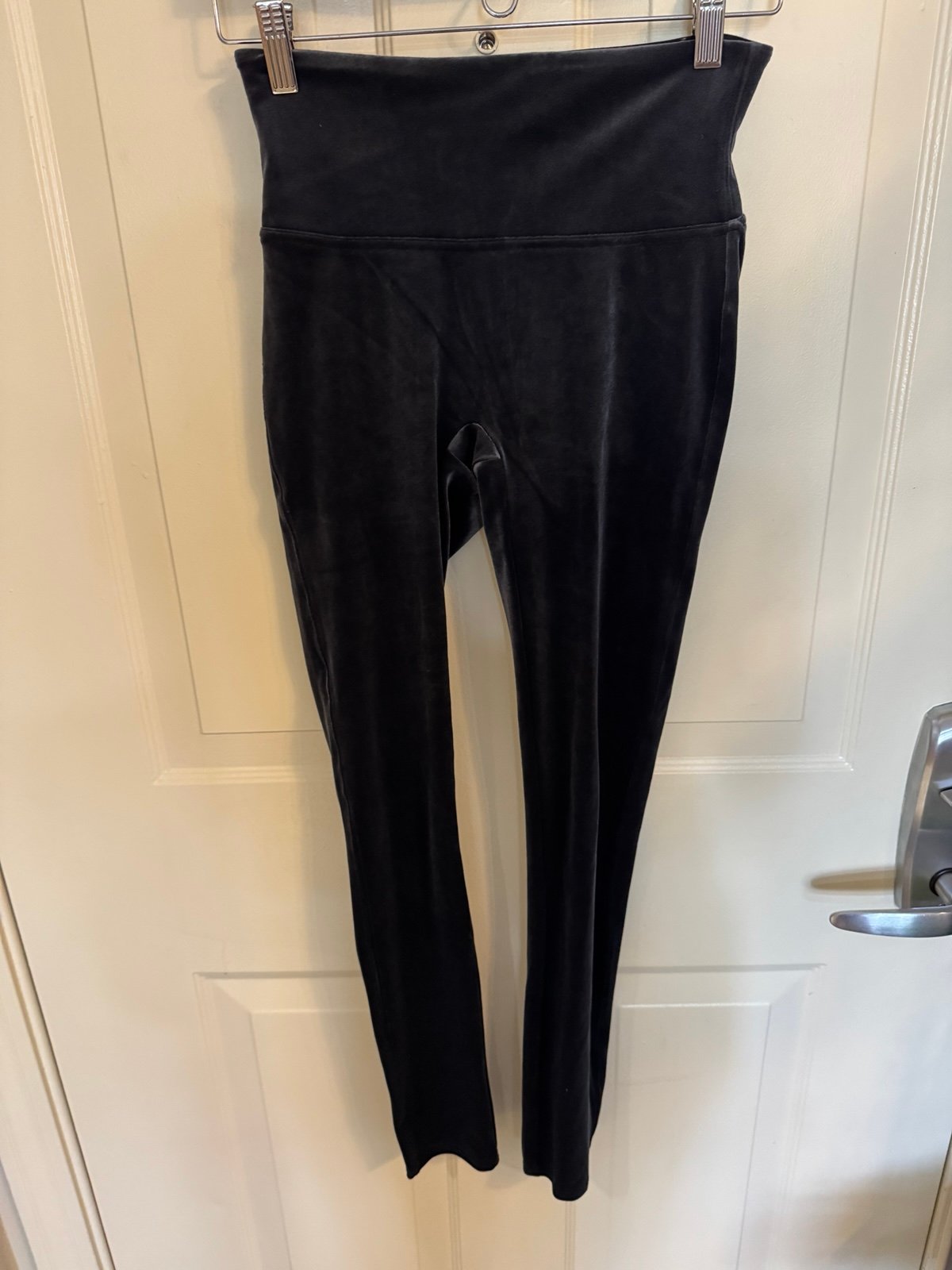 Spanx Women Grey Lapis Velour High Waist Straight Leg Leggings Size Small