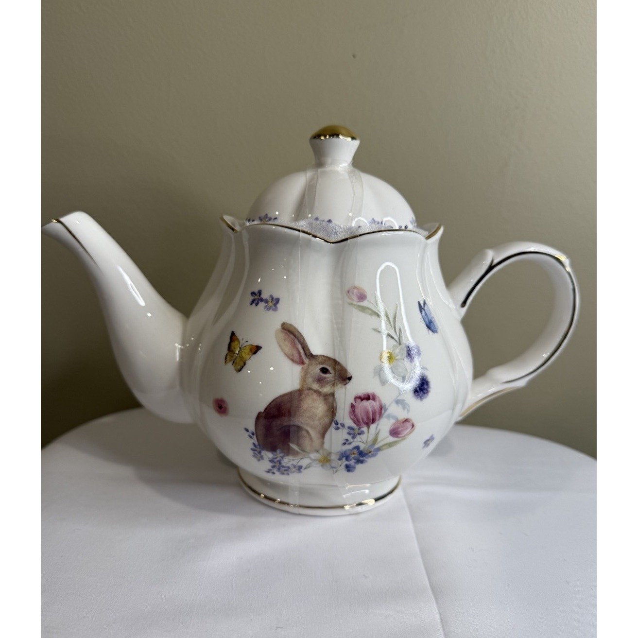 Grace Teaware Fine Porcelain Teapot 36oz Easter Bunny Spring Floral NEW