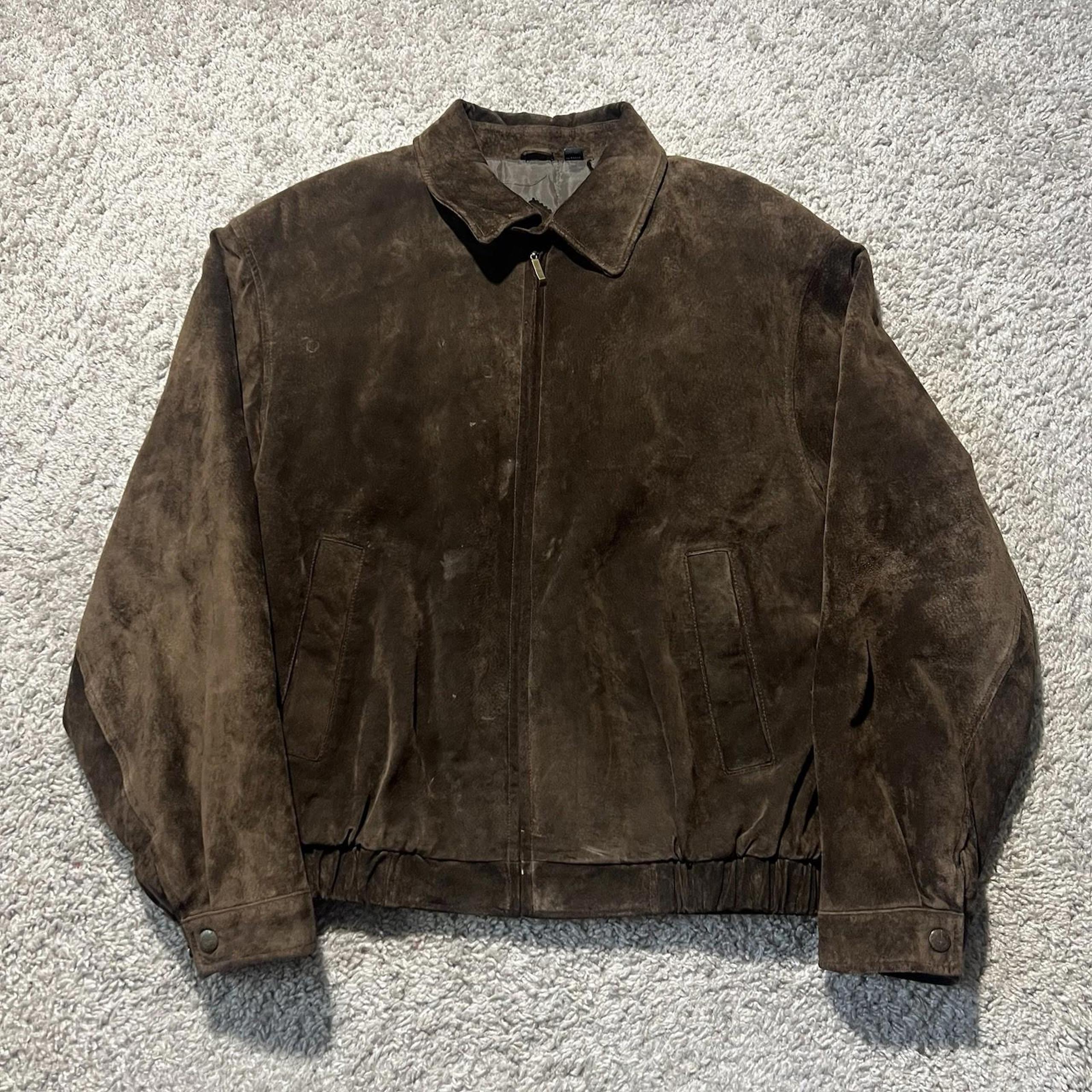 Roundtree & Yorke Mens Brown Full Zip Suede Leather Jacket Bomber Medium Y2k Vtg