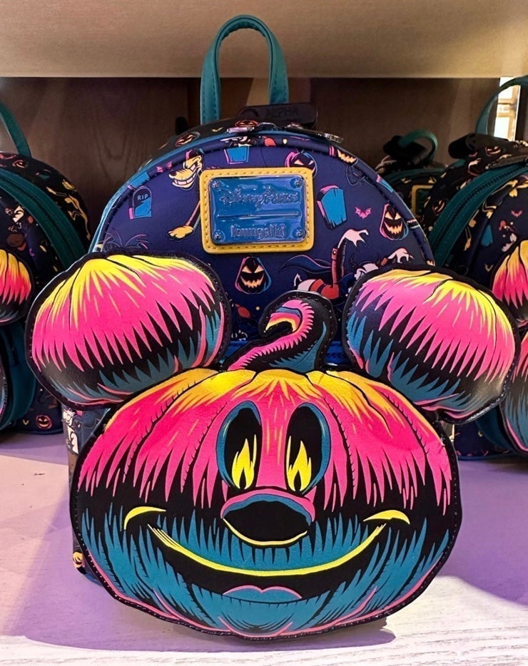 2023 Disney Parks Halloween Mickey Pumpkin Glow In The Dark Loungefly Backpack