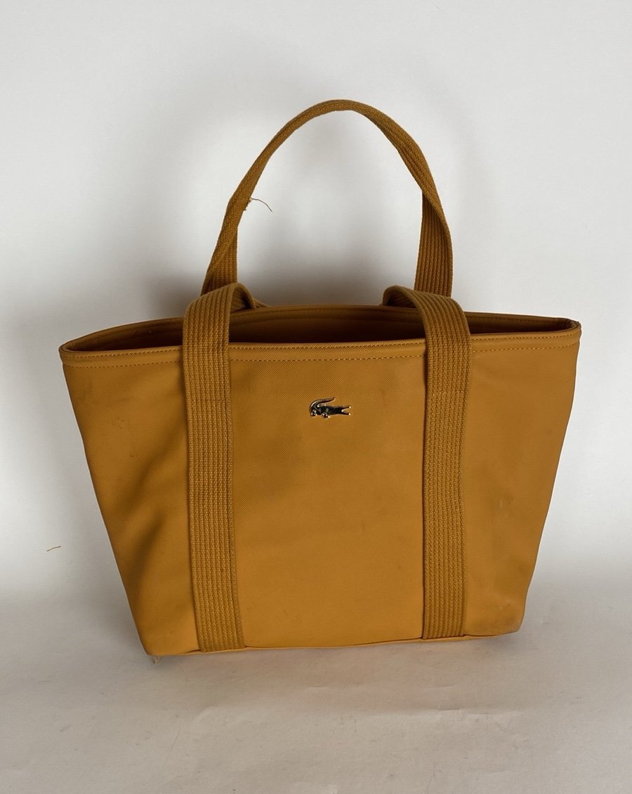 Lacoste PVC Tote Bag Brown Canvas Handles.
