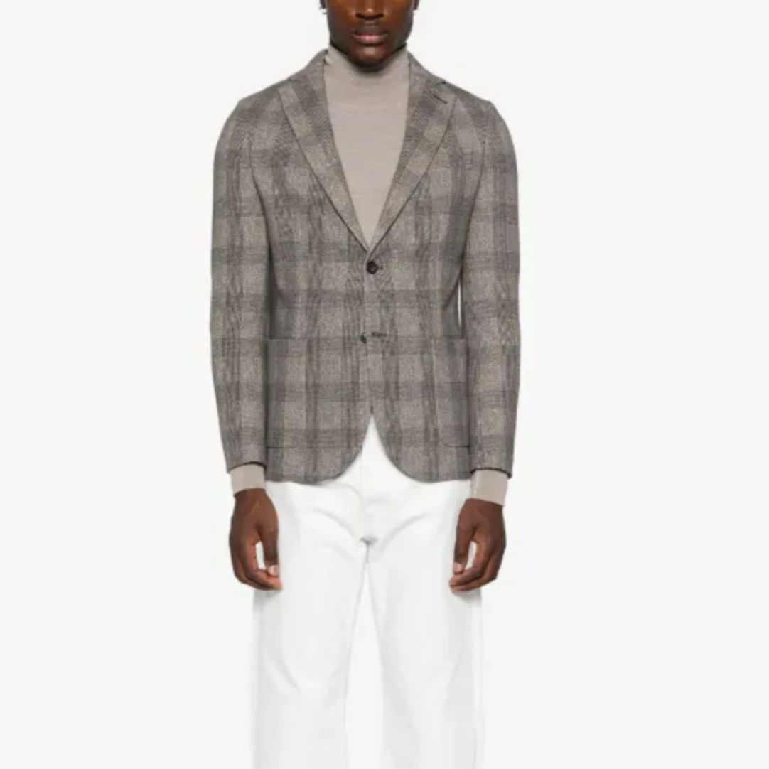 Circolo 1901 Men's Prince of Wales Check Blazer 56 Brown Single Breasted Jacket
