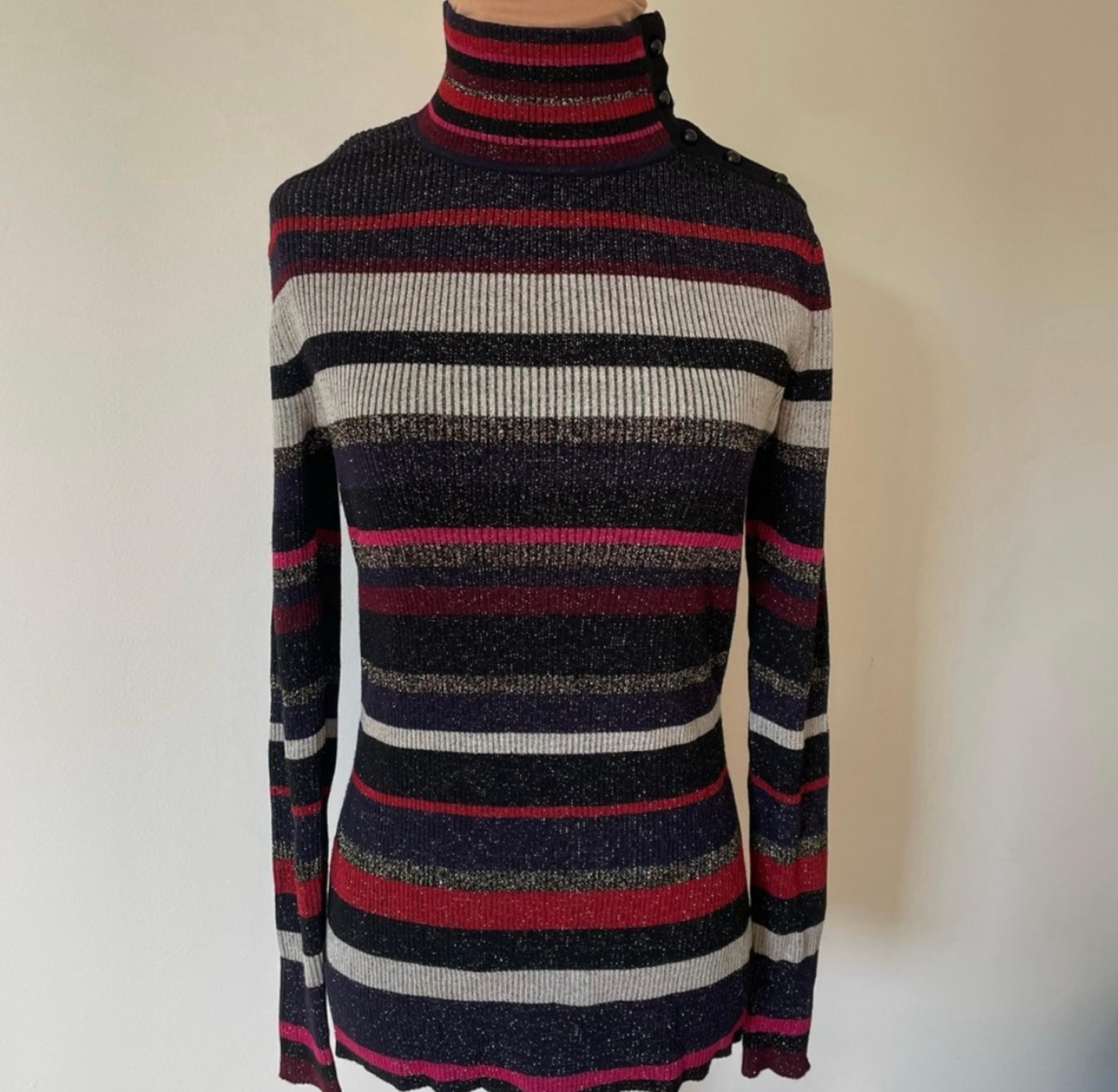 Diane von Furstenberg DVF Leela Metallic Multicolor Stripe Wool Turtleneck EUC S