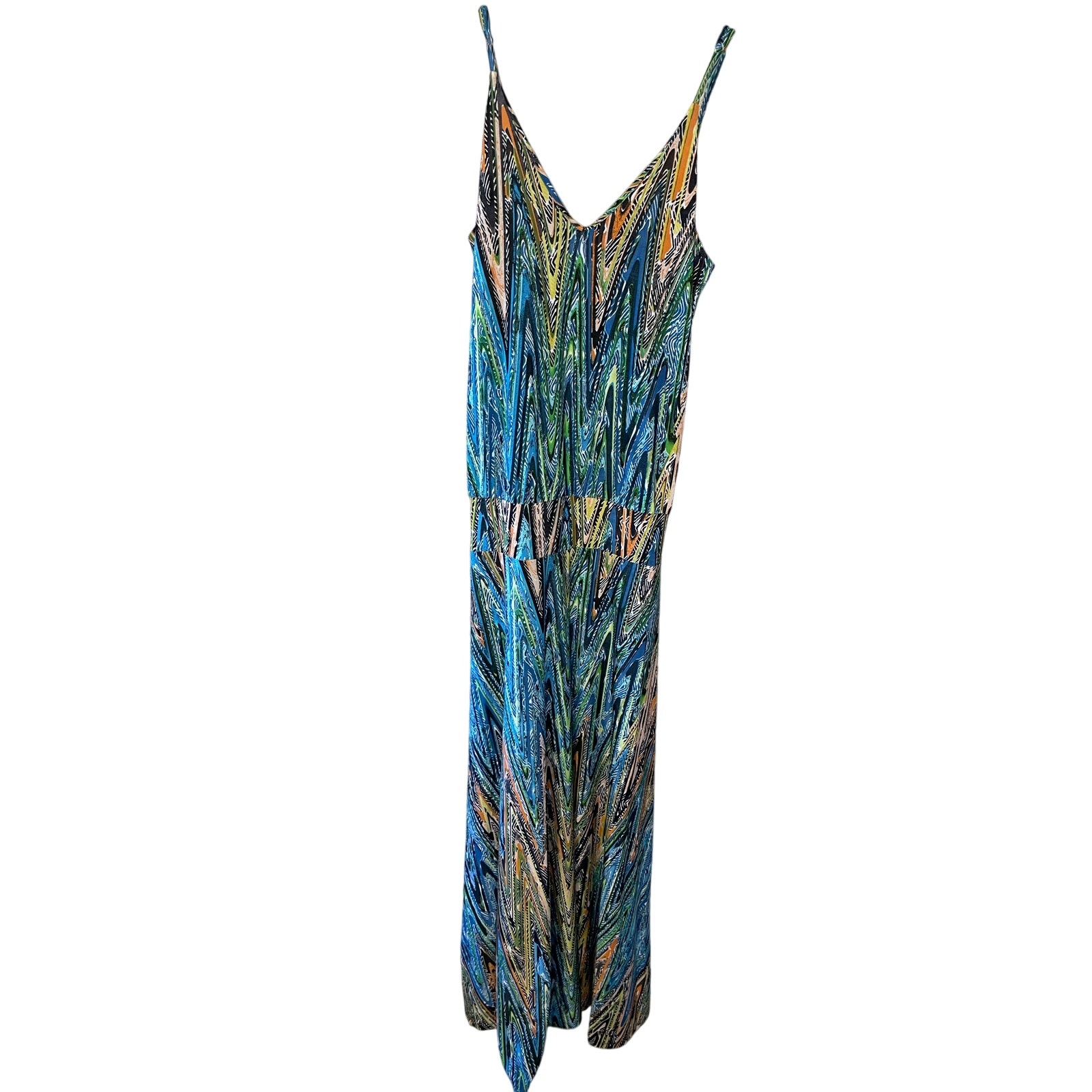 Veronica M. Beach Tropical Printed Drop Waist Spaghetti Strap Maxi Dress Medium
