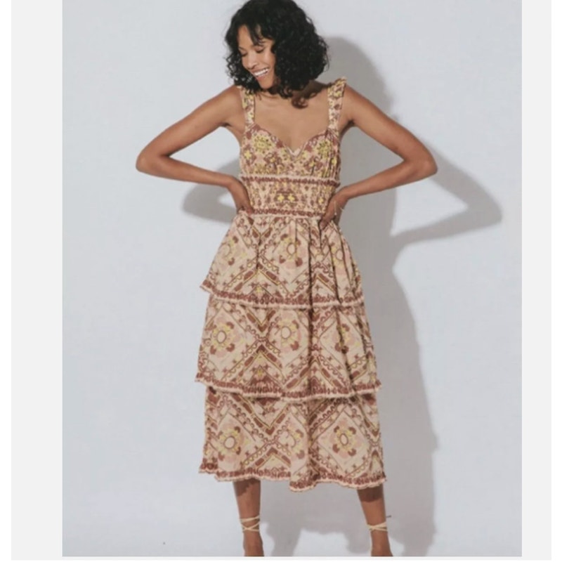 Cleobella Womens Stella Midi Dress Geo Print Neutral Ruffle Size L