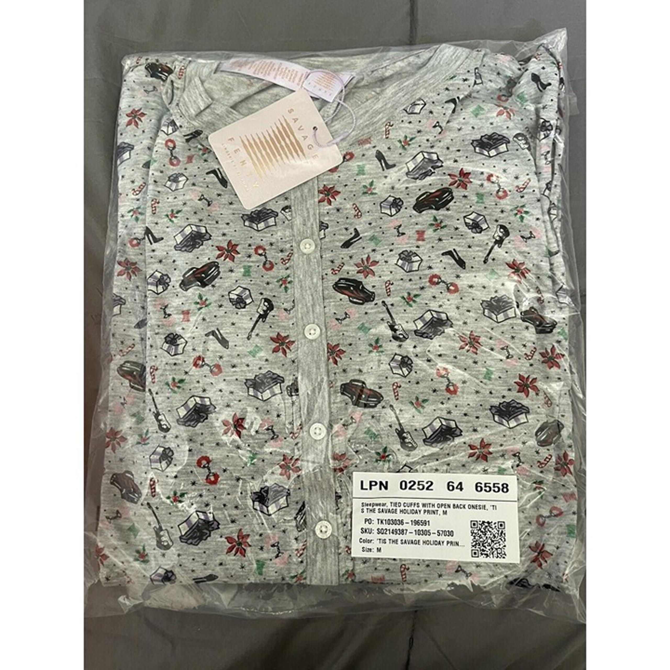 Savage X Fenty Women's Tis the Savage Open-Back One Piece  Holiday Print Medium