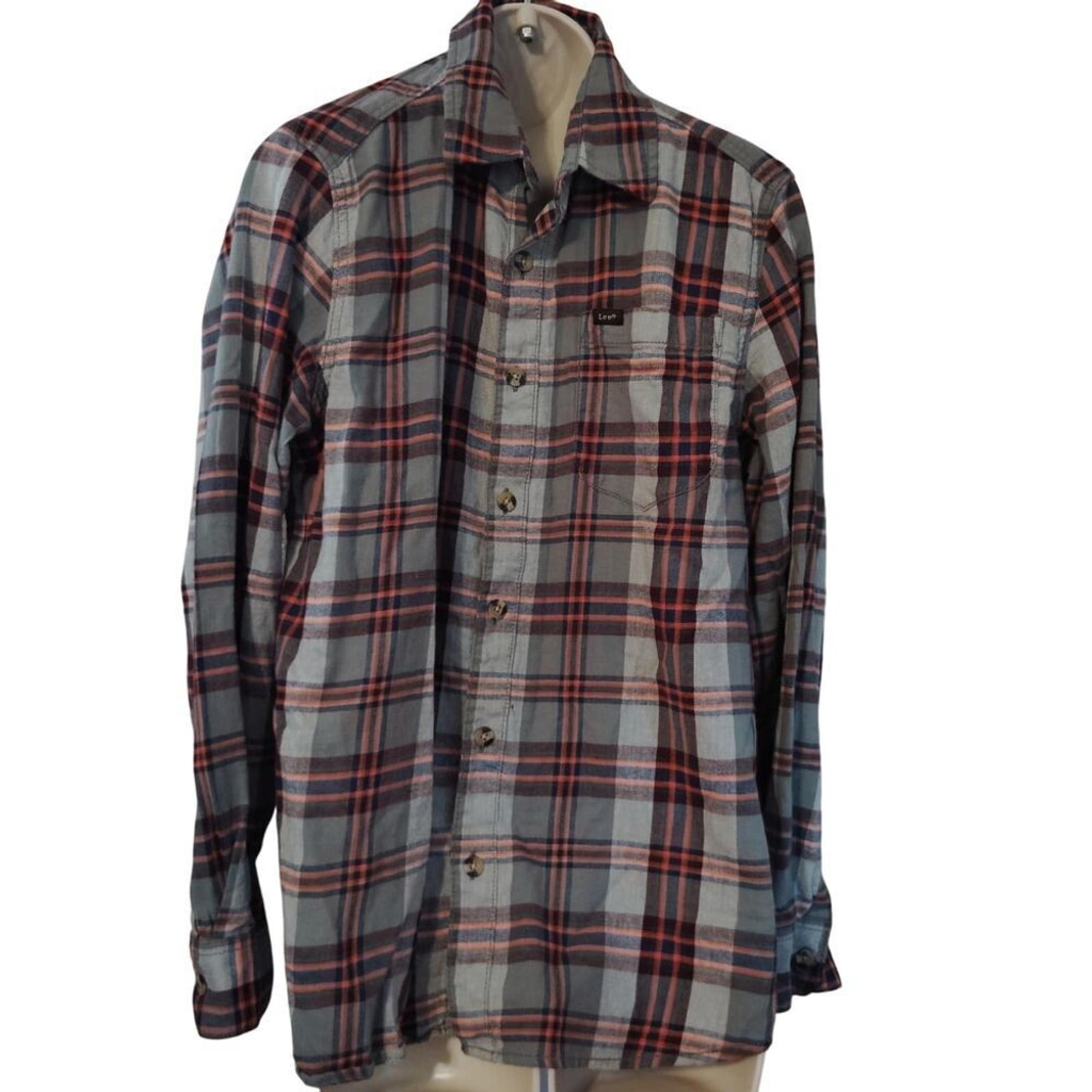 Lee Men's Long Sleeve Flannel Shirt - Medium - Blue& Red Cotton Blend