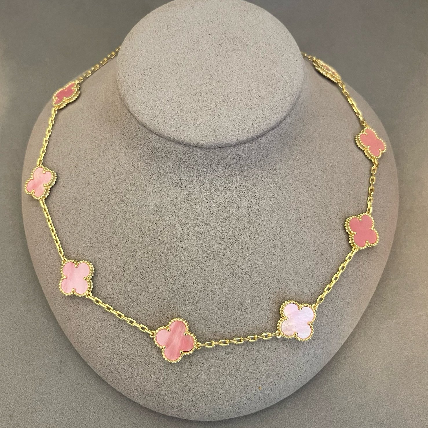 Clover Necklace 10 motifs 925 silver &18k gold plated pink mother of pearl