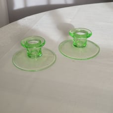 Vintage vaseline Uranium glass candlestick holders