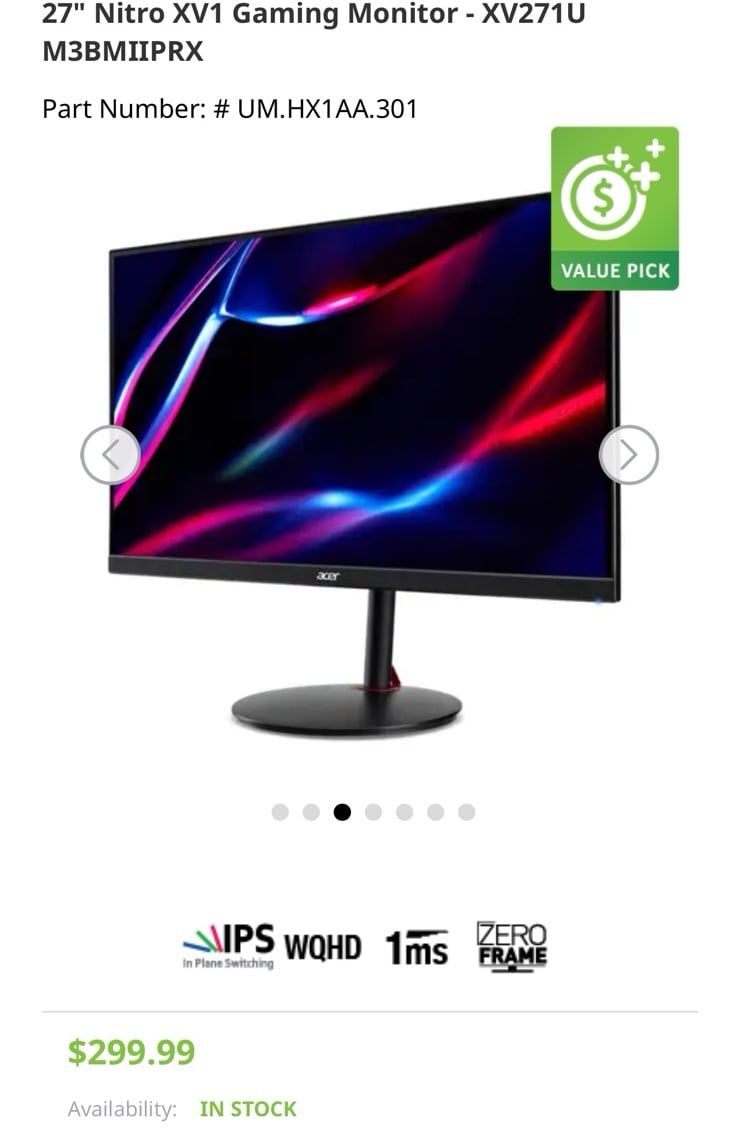 2023 27 Nitro XV1 Gaming Monitor - XV271U M3BMIIPRX