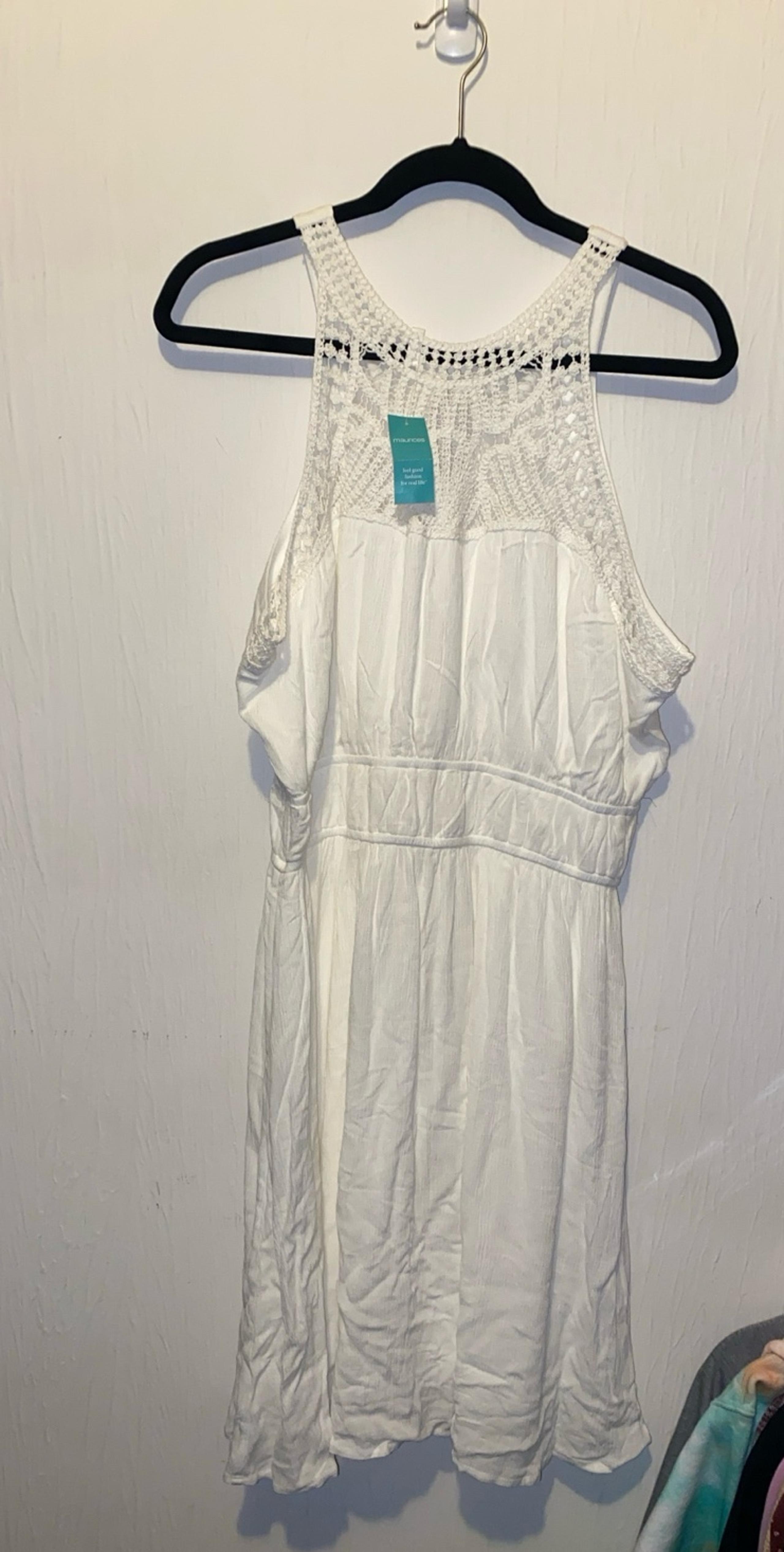 Maurice’s White Crochet Halter Neck Mini Dress Size Large